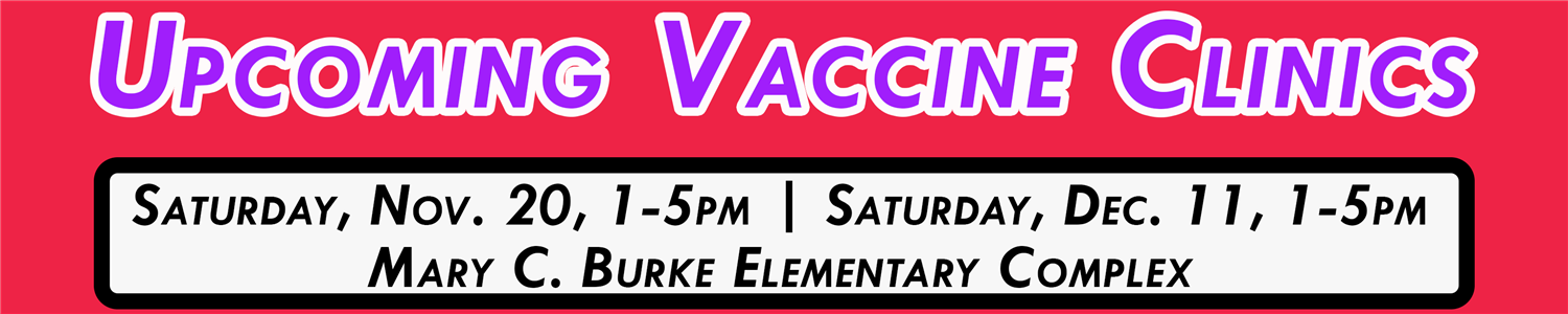 Website header graphic for upcoming Vaccination clinics at the MCB Elementary Complex. 