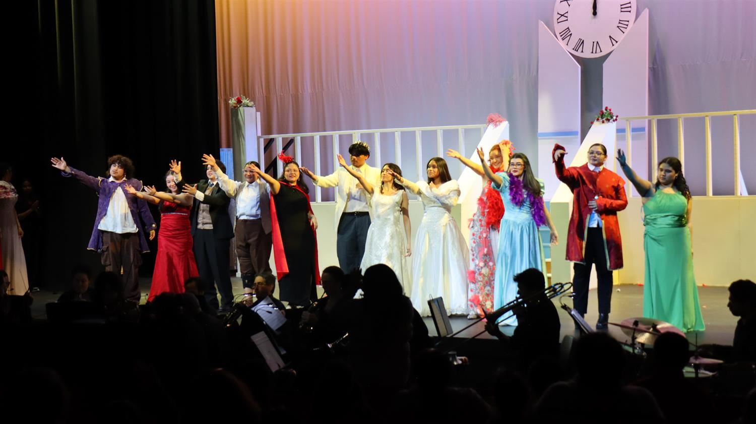 The cast of Cinderella at Chelsea High School getting a standing ovation in the CHS auditorium