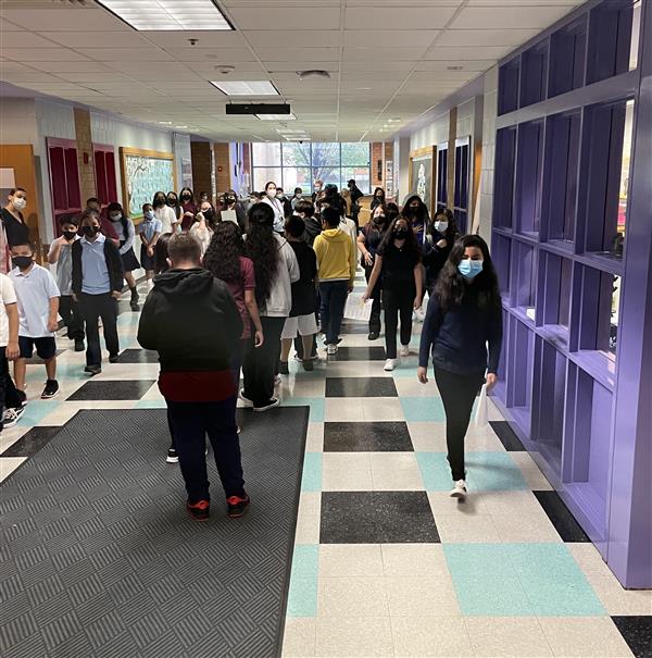 Students at the Browne Middle School walked through the halls on the first day of school.