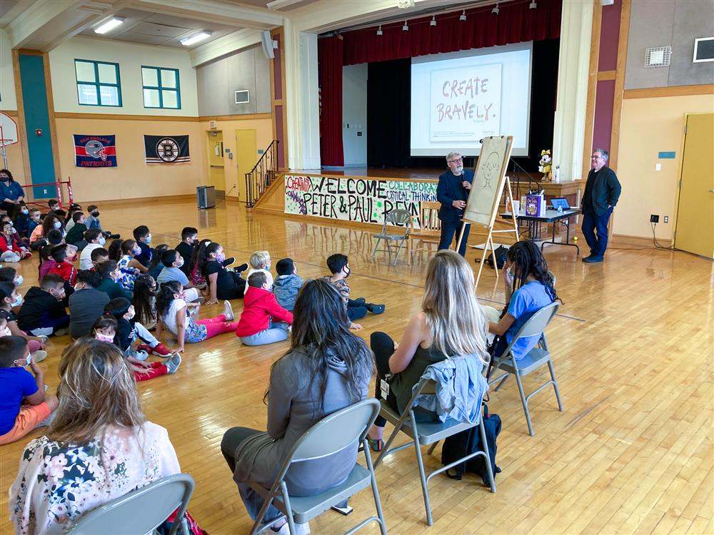 Students at the ELC listen to Peter Reynolds present on Friday.