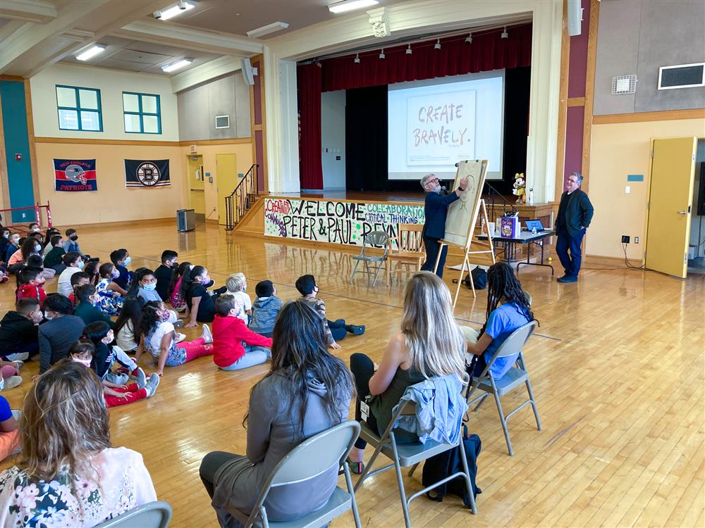 Students at the ELC listen to Peter Reynolds present on Friday.