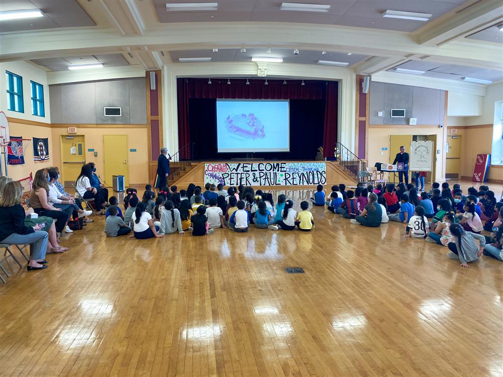 Students at the ELC listen to Peter Reynolds present on Friday.