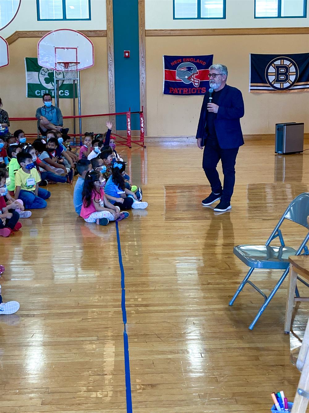 Students at the ELC listen to Peter Reynolds present on Friday.