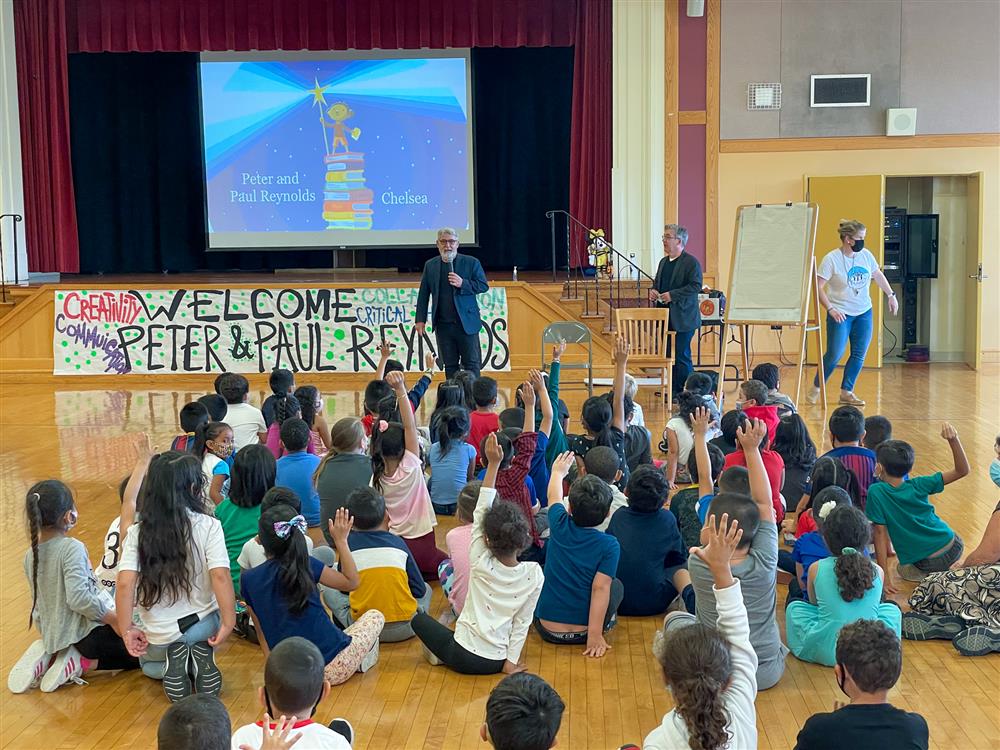 Students at the ELC listen to Peter Reynolds present on Friday.