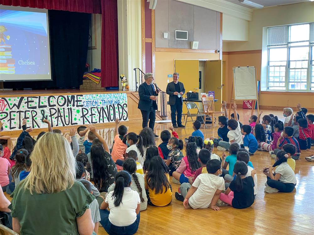 Students at the ELC listen to Peter Reynolds present on Friday.