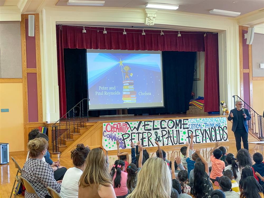 Students at the ELC listen to Peter Reynolds present on Friday.