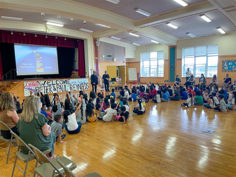 Students at the ELC listen to Peter Reynolds present on Friday.