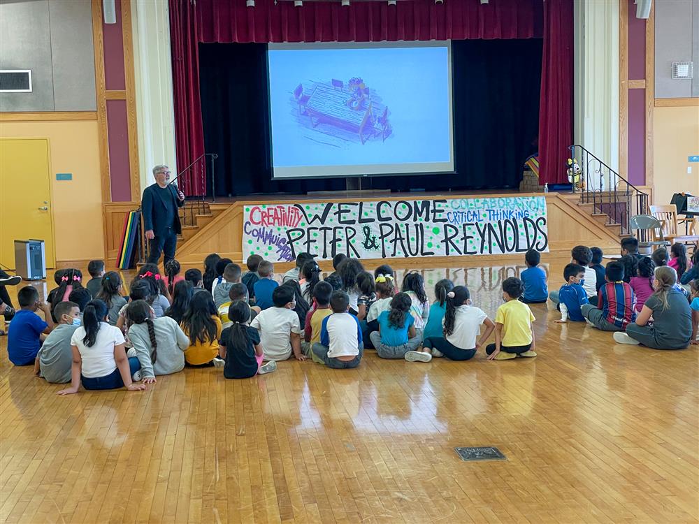 Students at the ELC listen to Peter Reynolds present on Friday.