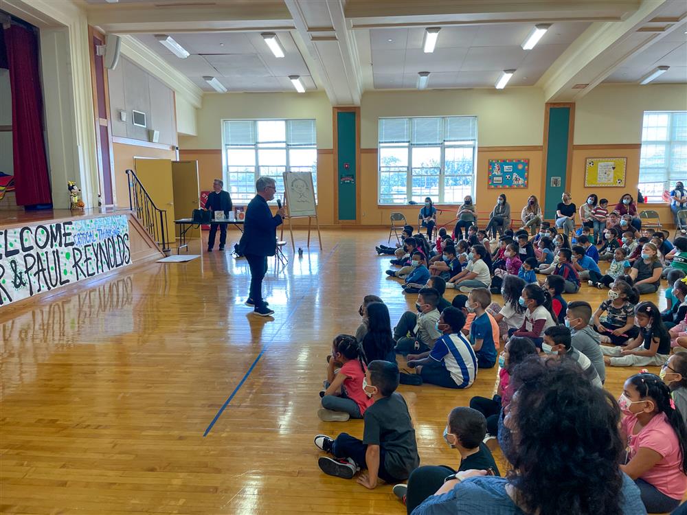 Students at the ELC listen to Peter Reynolds present on Friday.