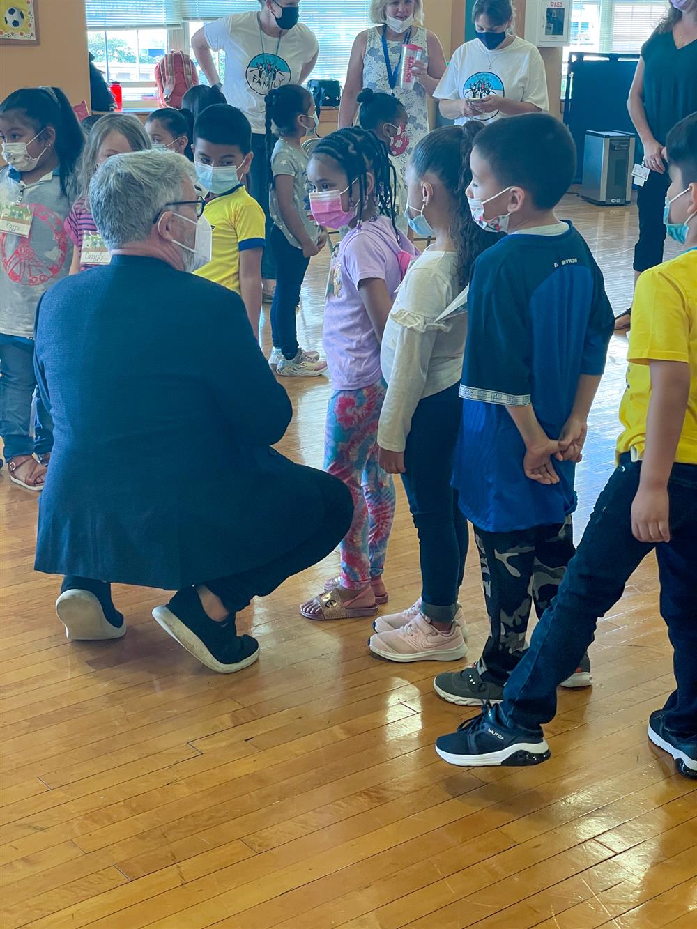 Peter Reynolds spoke to students follow his presentation at the Early Learning Center on Friday.