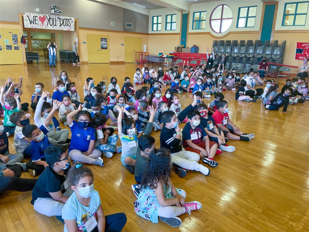 Students at the ELC listen to Peter Reynolds present on Friday.
