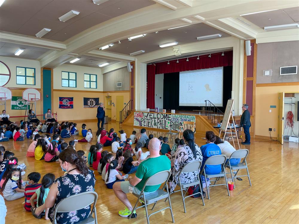 Students at the ELC listen to Peter Reynolds present on Friday.