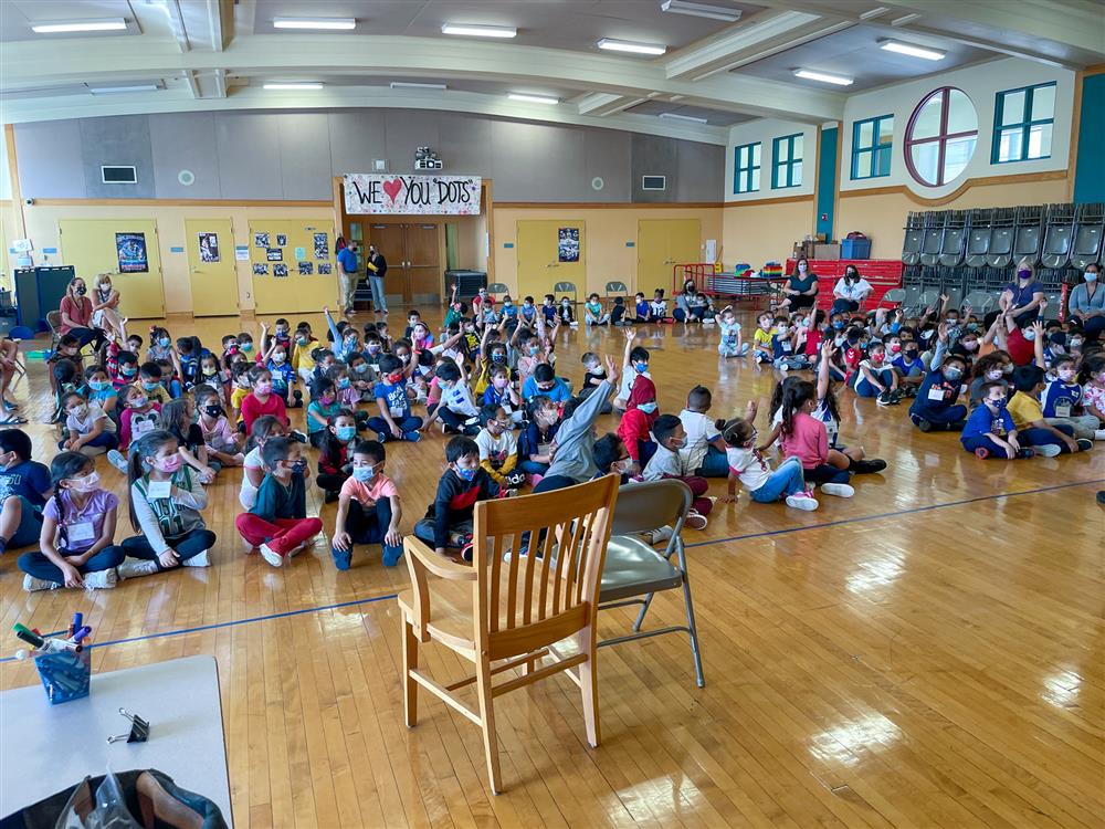 Students at the ELC listen to Peter Reynolds present on Friday.