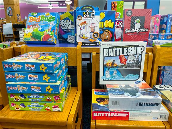 Toys available to parents and families at the Holiday Shop including board games like these!