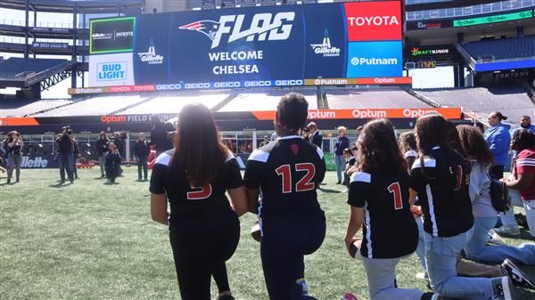 Chelsea girls flag football at Gillette Stadium