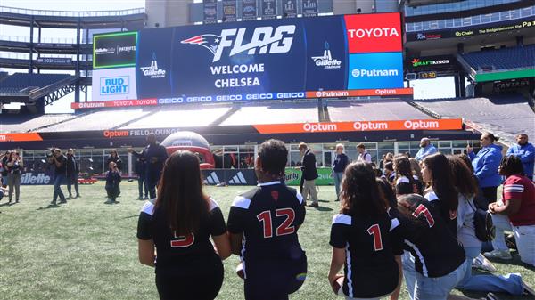 Chelsea girls flag football at Gillette Stadium
