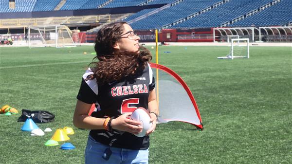 Chelsea girls flag football at Gillette Stadium